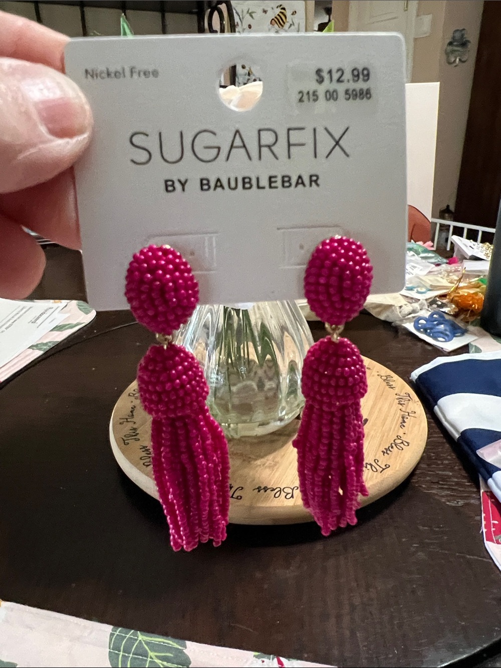 New Sugar- Fix Fuchsia Beaded Tassel Drop Earrings